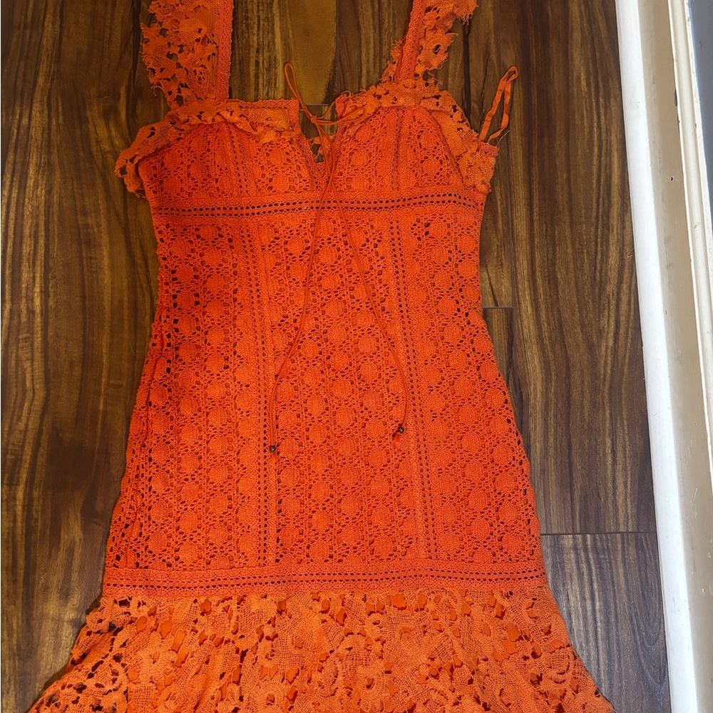 Free People Vibrant Orange Lace Mini Dress